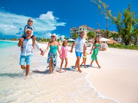 A group of people on a beach